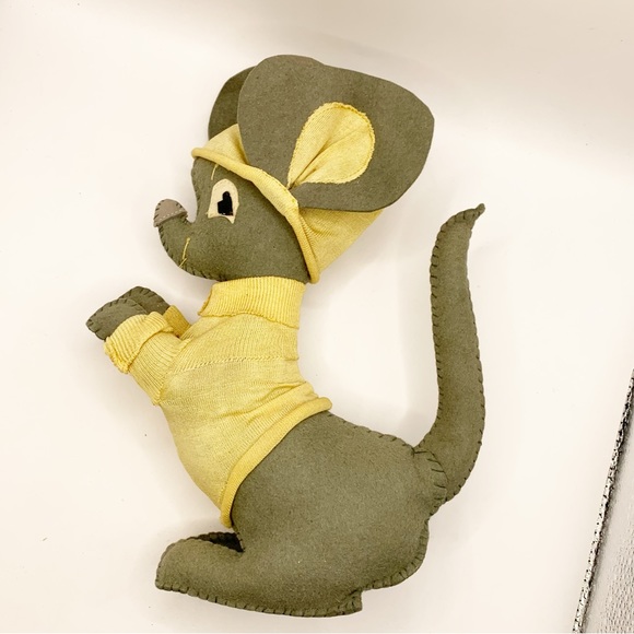 Antique stuffed animal large ears mouse with sock clothing heavy felt hand made - Picture 9 of 13